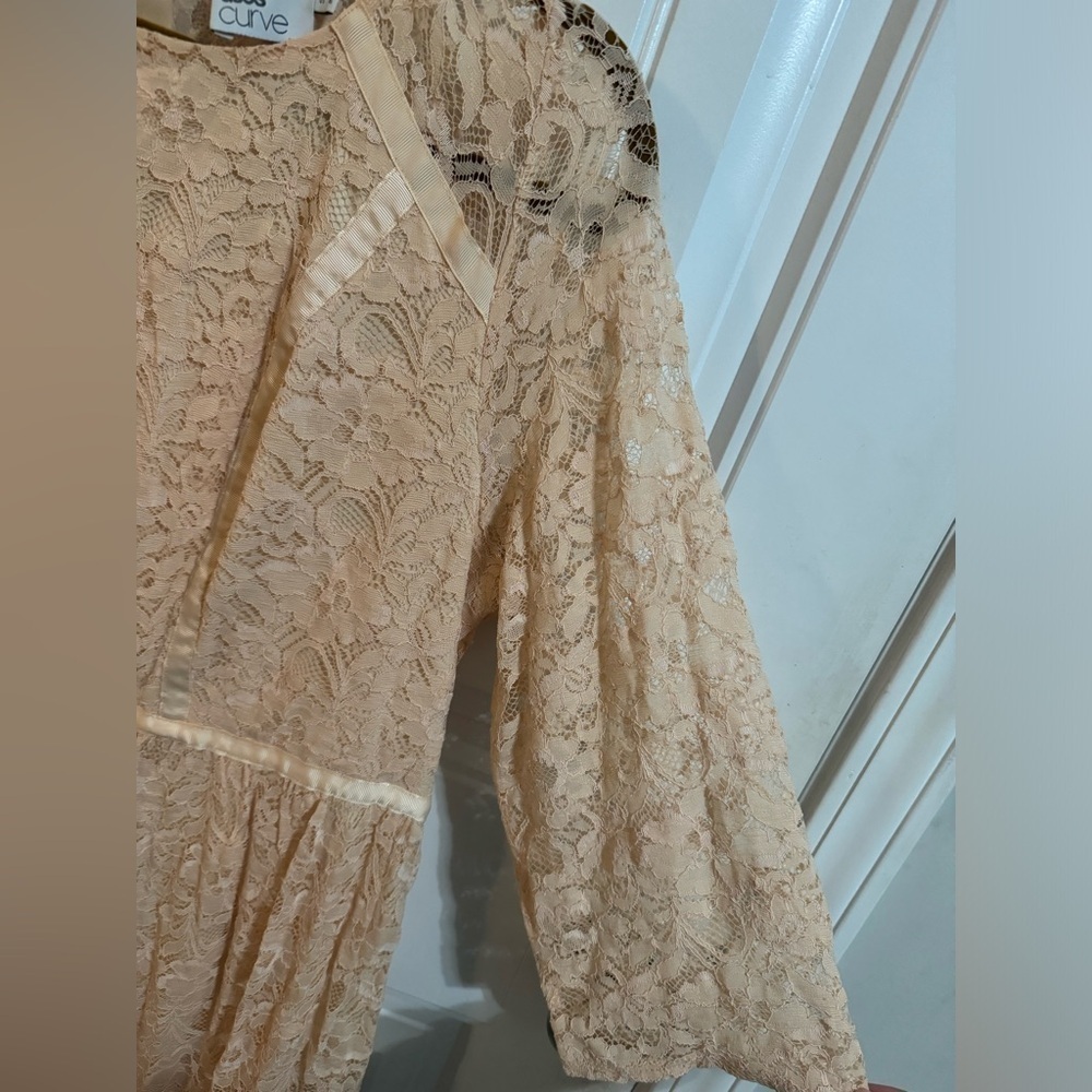 ASOS Curve Peach Lace Long Sleeve Drop Waist Dress - Picture 5 of 8